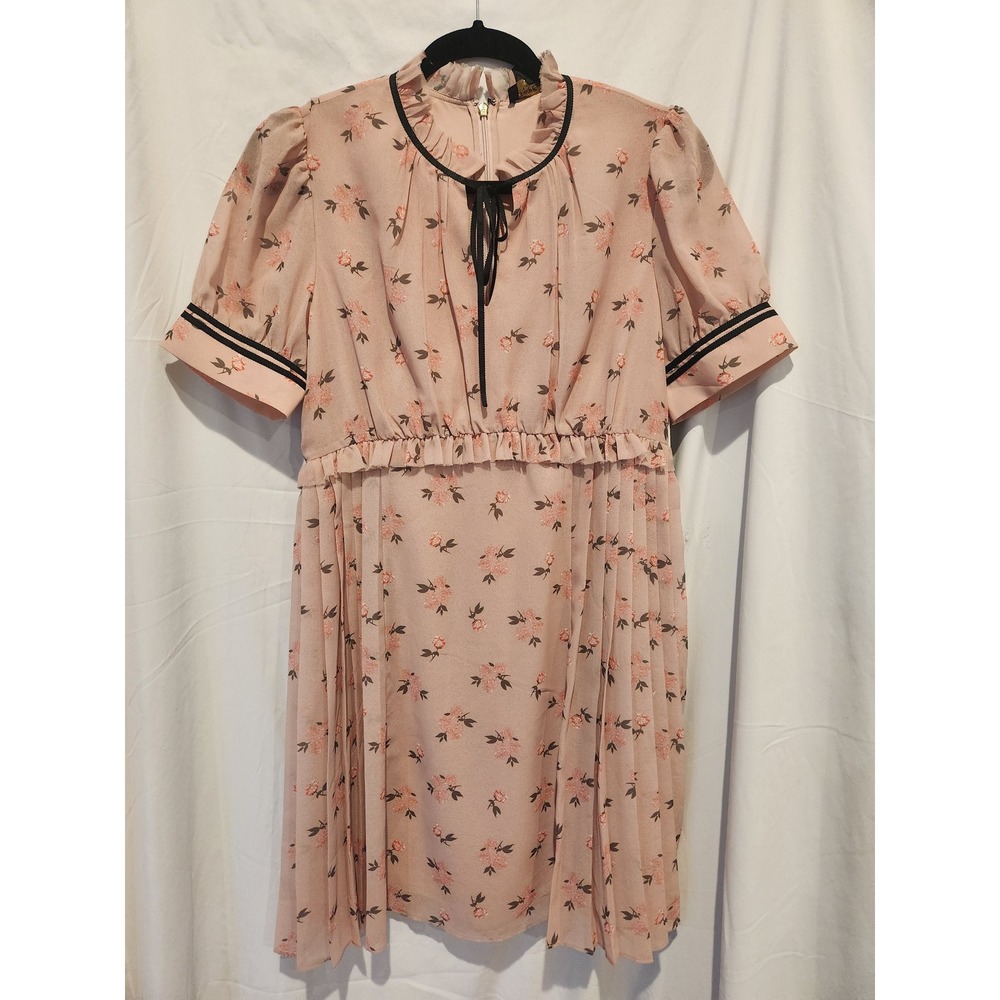 Cottagecore Juicy Couture Black Label Pink Floral Mini Dress Ruffle Neck Size 6